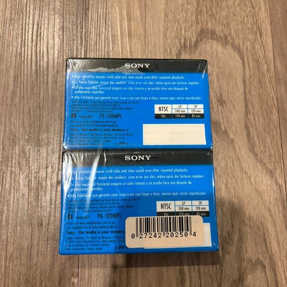 Sealed Sony 8mm 120 Minute MP Standard P6-120MPL Camcorder VCR Tape NEW Lot of 2 - Picture 3 of 3